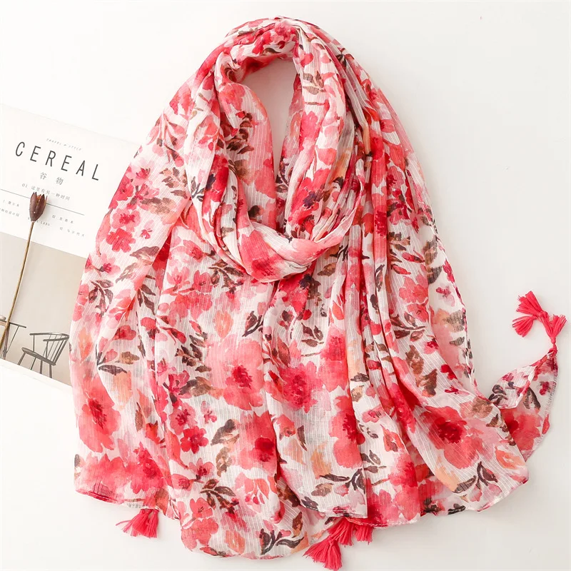 

New Cotton Viscose Scarf Muslim Hijab,Shawls and Scarves,Flower Print Stoles Bohemian Head Wraps,Print Sequins Floral Hijab