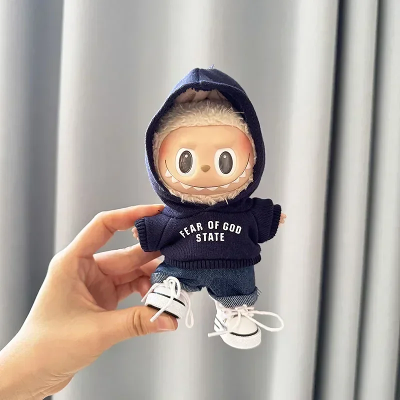 17cm Labubu I II Idol Dolls Hoodie Set Cute Mini Plush Doll'S Clothes Korea Kpop Exo Idol Dolls DIY Accessories Gifts