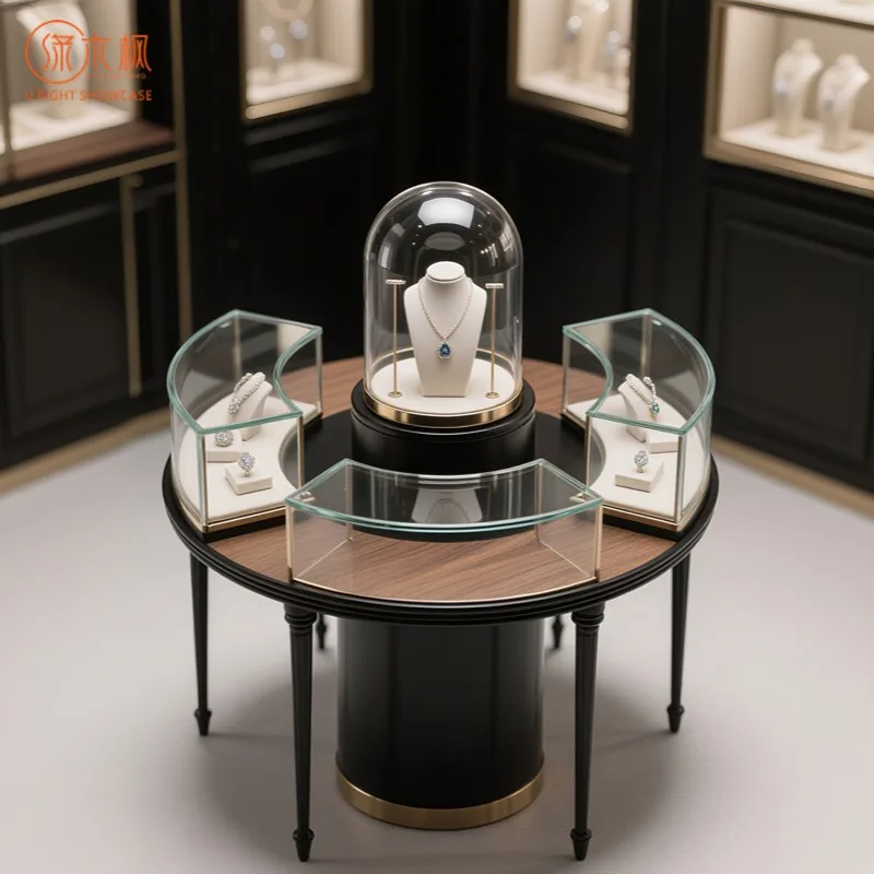Custom.Custom Luxury Round - Island Jewelry Display Cabinets  Customizable High - End Metal & Glass Showcases for Mall Jewelry S