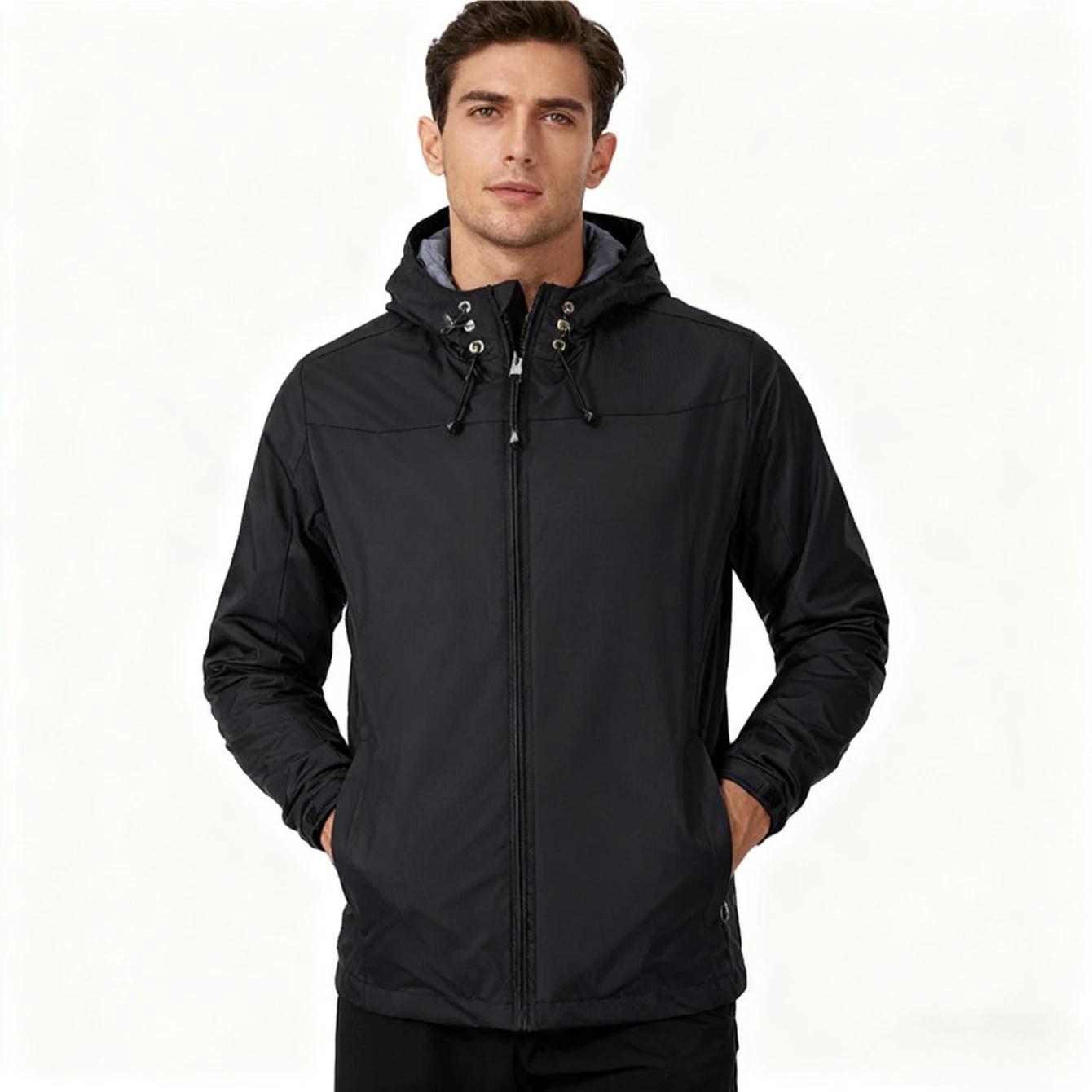 

Men's Waterproof Windbreaker Jacket, Lightweight Hiking Raincoat with Adjustable Hood for Outdoor Trekking and Daily Commute