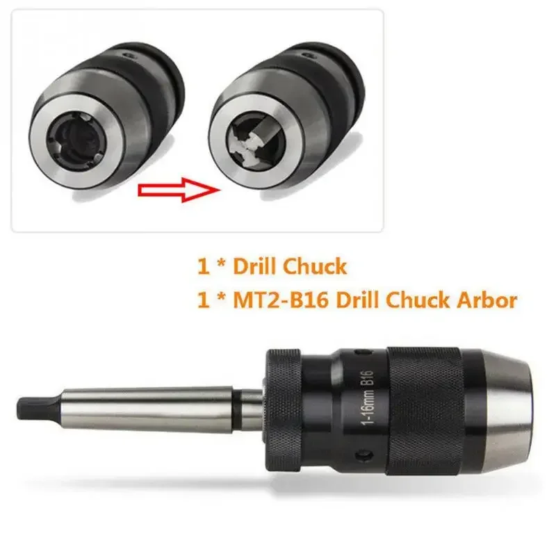 1-16mm MK2 Accessories Lathe Tool MT2-B16 Arbor Live Center Drill Chuck Durable Taper Steel Self Tighten Keyless Portable Home