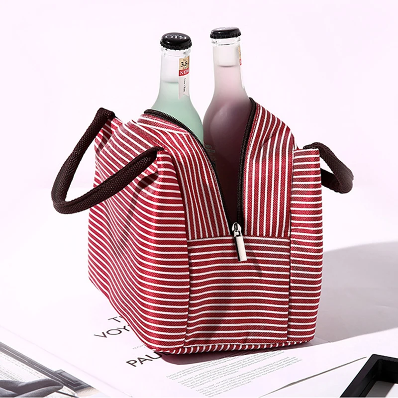 Minimalista Stripes Lunch Bag, sacola térmica portátil, caixa isolada, Bento Pouch, piquenique saco de isolamento para estudantes