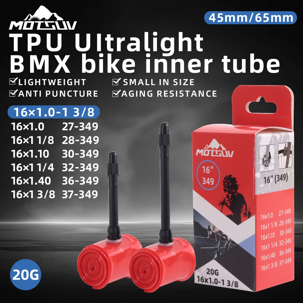 ﻿ MOTSUV Bicycle TPU Inner Tube Ultralight Folding Bike 45/65mm 16“/349” 1.0 1-1/8 1.1 1/4 1.4 1-3/8 BMX Cycling Tire French