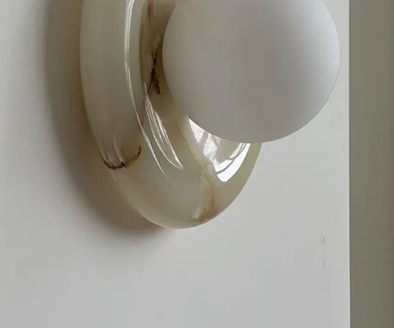 Round Real Stone Wall Light Home White Glass G9 Bulb Indoor