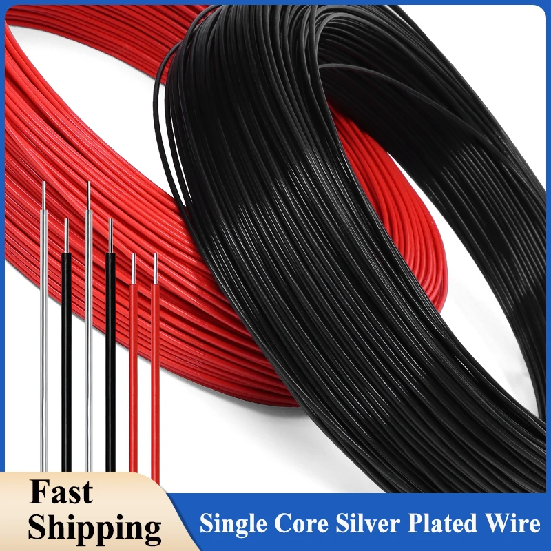 1/5/50m Single Core Silver Plated Wire 30 28 26 24 20 18 17AWG FEP Insulation OFC Copper Cable HiFi Audio Speaker Headphone Line