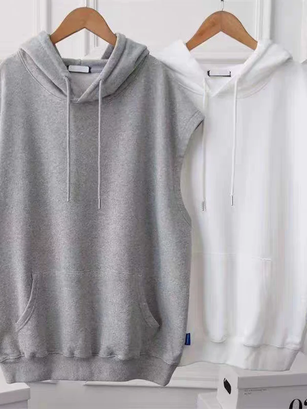 

Свободная простая толстовка с капюшоном средней длины большого размера, женская весенне-осенняя жилетка из полиэфирного волокна, обычный тонкий чистый C...