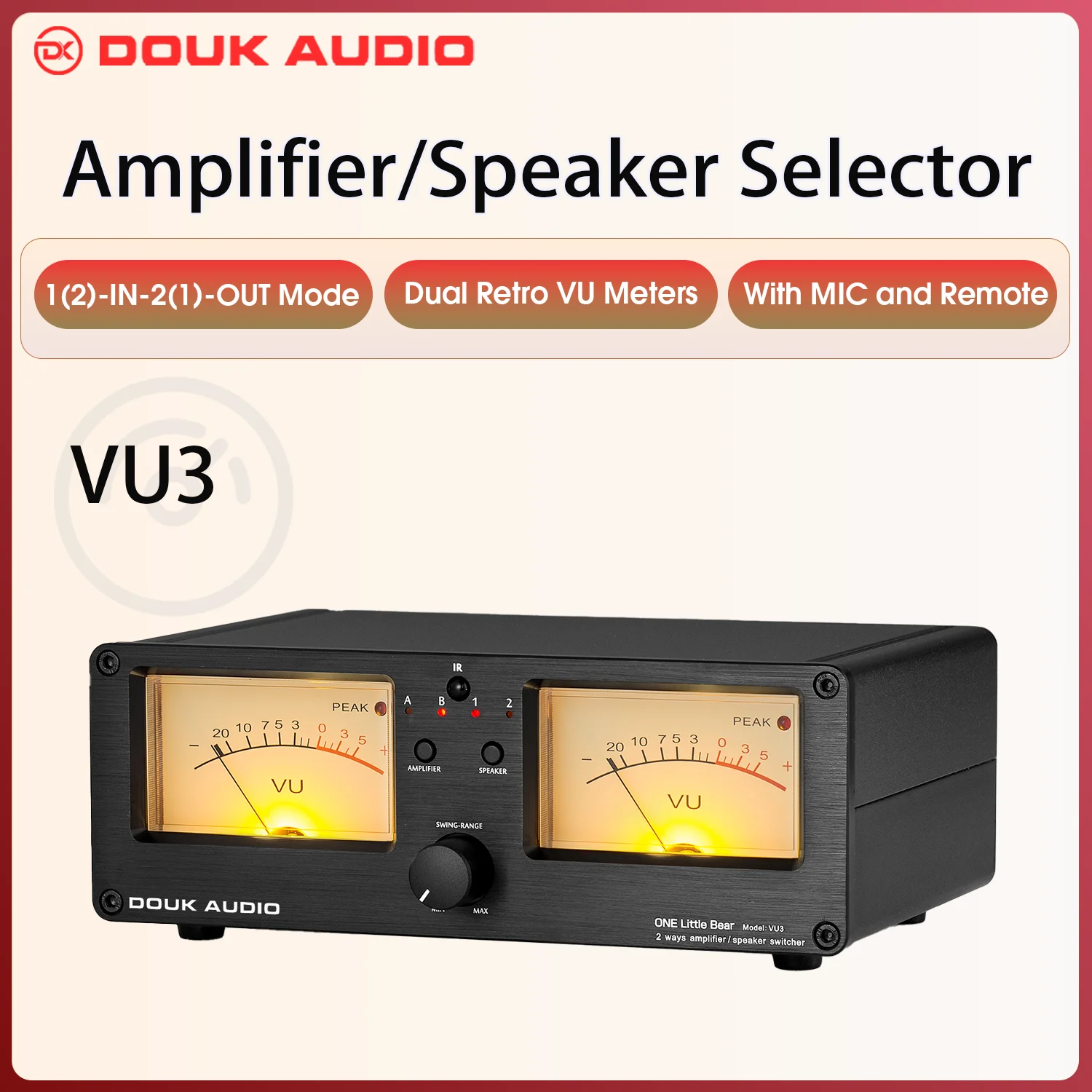 Douk-Amplificador de Audio analógico doble, nivel de sonido, DB Medidor de VU, 2 vías, Selector de caja de conmutación de altavoz con Control remoto