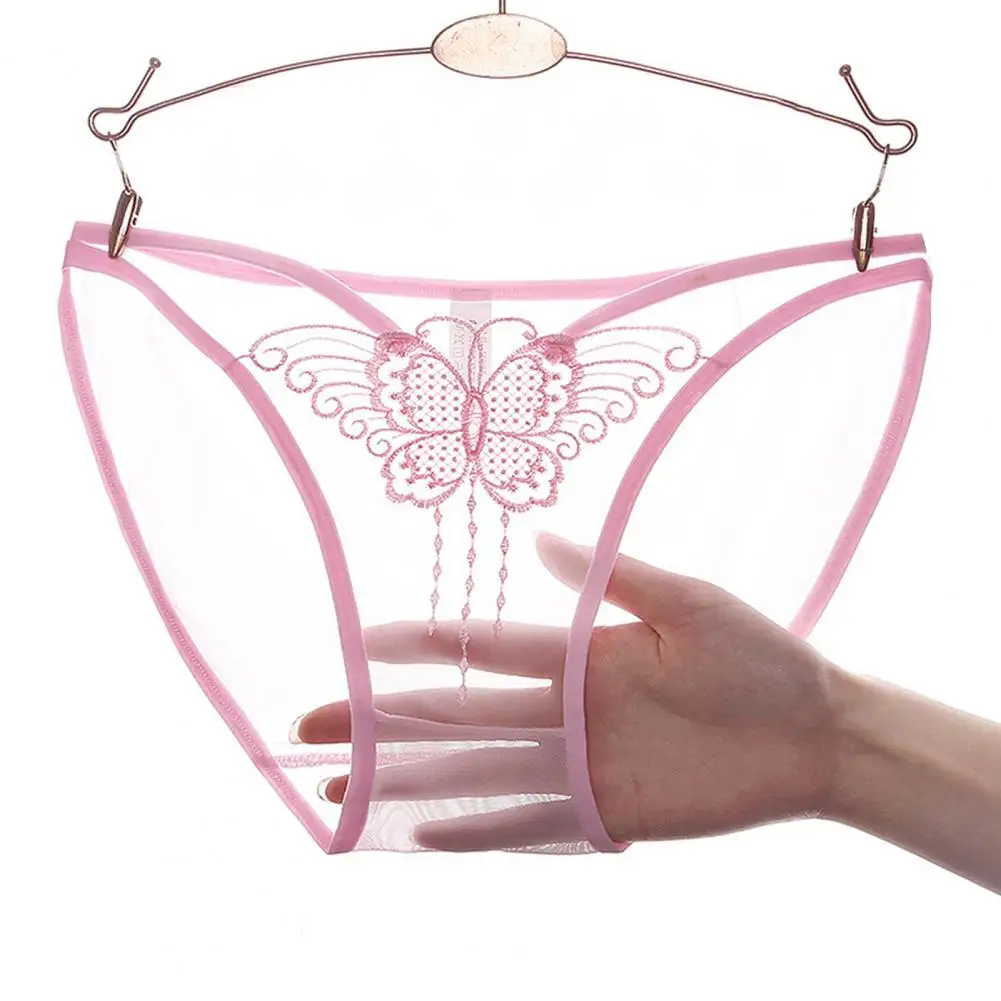 Trendy Lady Panties Elastic Embroidery Butterflies Print Soft Female Underwear Daily Wear