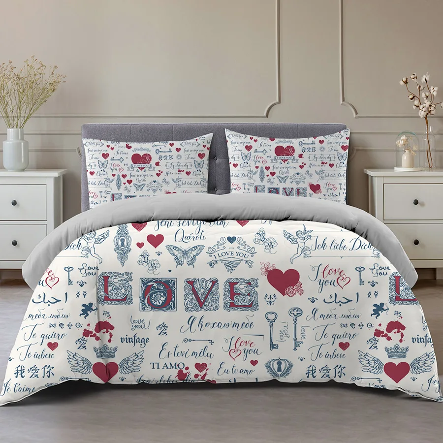 I Love You Duvet Cover Microfiber 2/3 Pcs Bedding Set Queen/King/Full/Twin Letter Hello Love Quilt Cover for Lovers Girls Spouse