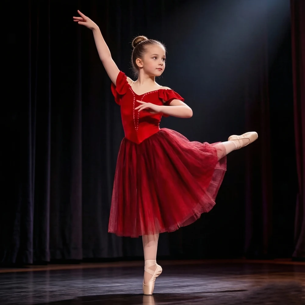 

Red Blue Velvet Ballet Dress for Girls Knee Length Adult Tulle Skirt Romantic Dance Costume for Professional Stage Performance
