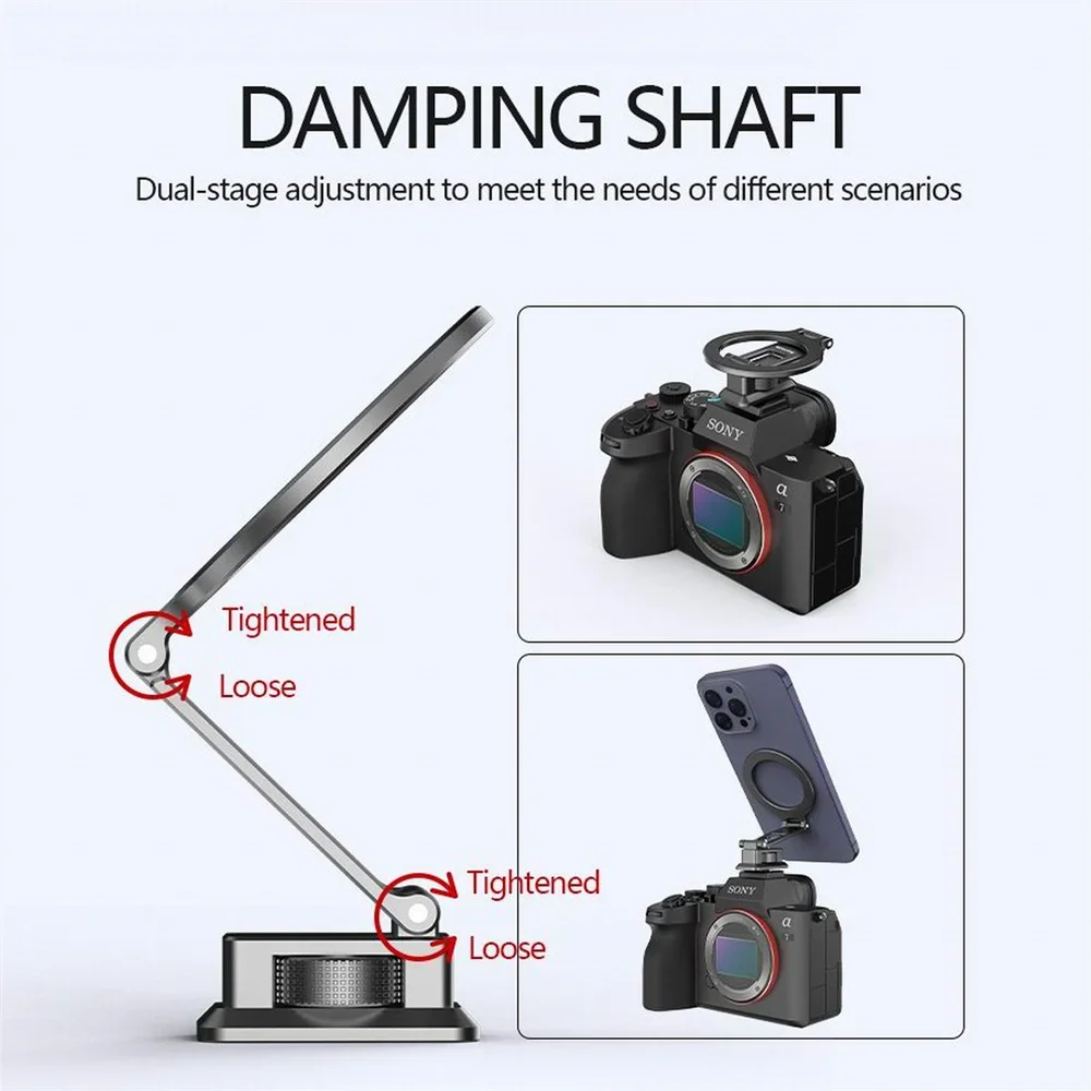 Podwójna gorąca stopka i magnetyczny uchwyt na telefon Arca - aluminiowy wspornik do iPhone'ów Magsafe, Android, monitorów na aparacie