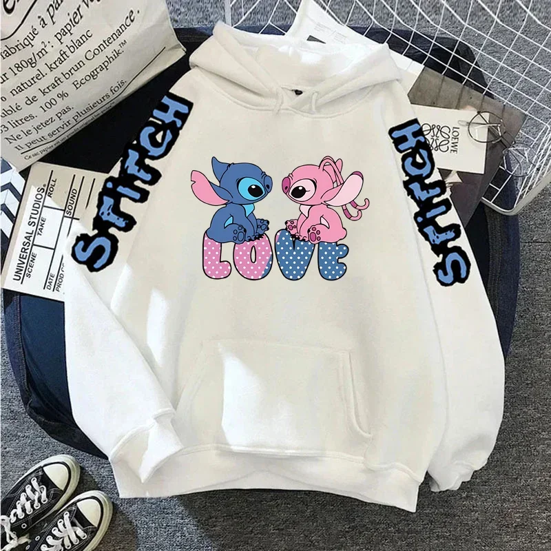 Disney Hoodies Kawaii Ohana Lilo Stitch Sweatshirts Men Women Gothic Cartoon Manga Pullover Boys Girls Teenager Autumn Winter