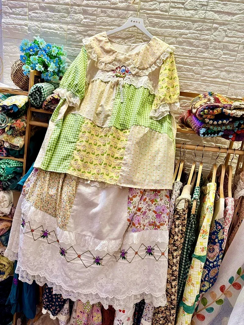 Vrouwen Mori Girl Patchwork Katoenen Strik Kant Babydoll Blouse Vintage Retro Shabby Chic Victoriaanse Rococo Cottage Core Tops Shirt