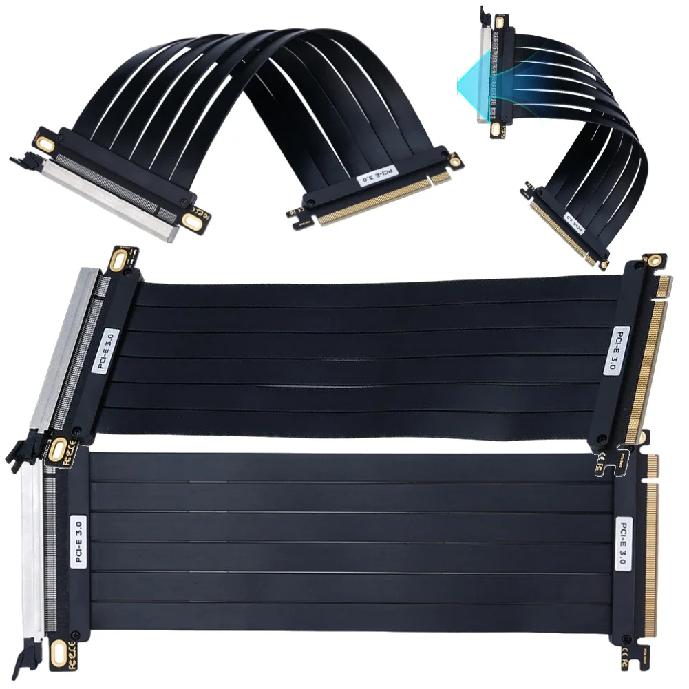PCI-E 3.0 X16 Riser Cable Video Card High Speed Flexible Extender Card EMI Shielded PCI Express Gen 3 180° GPU Extension Cord