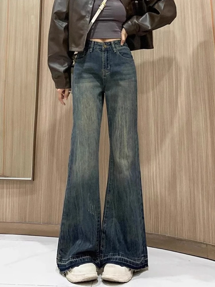 

Retro High Waist Baggy Jeans Women Slim Wide Leg Flared Pants American Vintage Denim Pants Korean Fashion Casual Denim Trousers