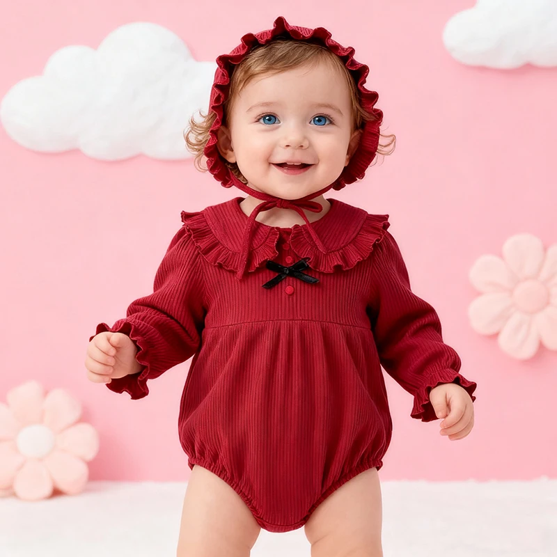 

Christmas Neonate Jumpsuits Baby Girl Autumn Collection 0-3 years Babies Romper Red Hat Bow Kids One Piece Cute Baby Clothing
