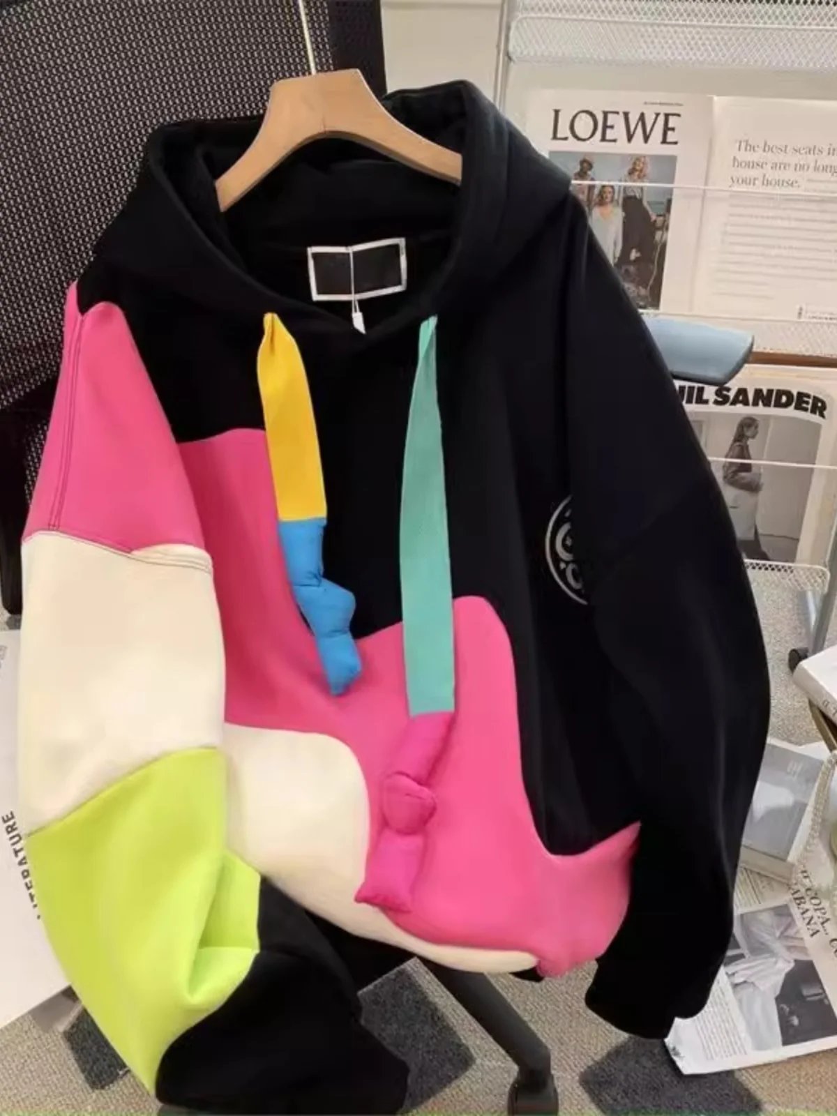 

Мужская теплая толстовка оверсайз с флисовой подкладкой и длинными рукавами, в стиле колор-блок, из прочной полиэстеровой ткани, для осени и зимы