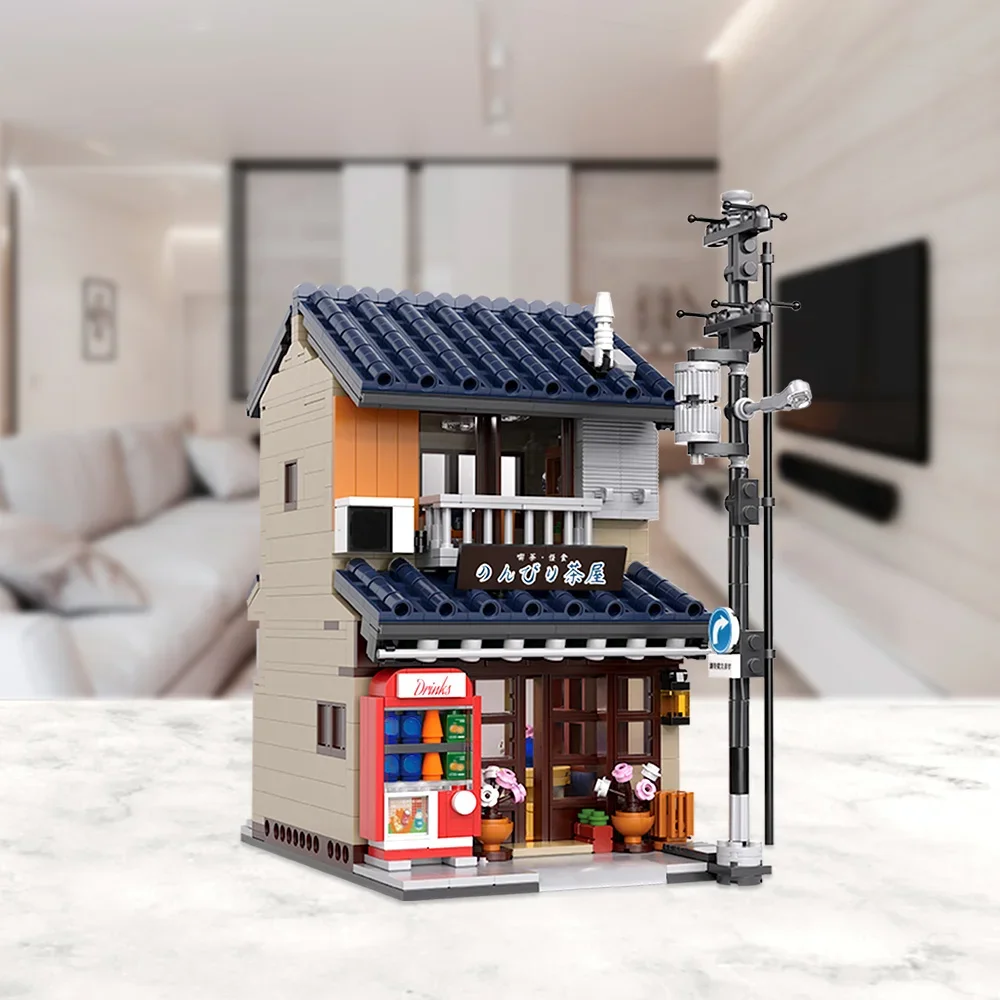 Japanse theehuis mini-bouwset met LED - Japanse straatbeeld simulatie architectuur bouwspeelgoed, ministeen 1219 stuks