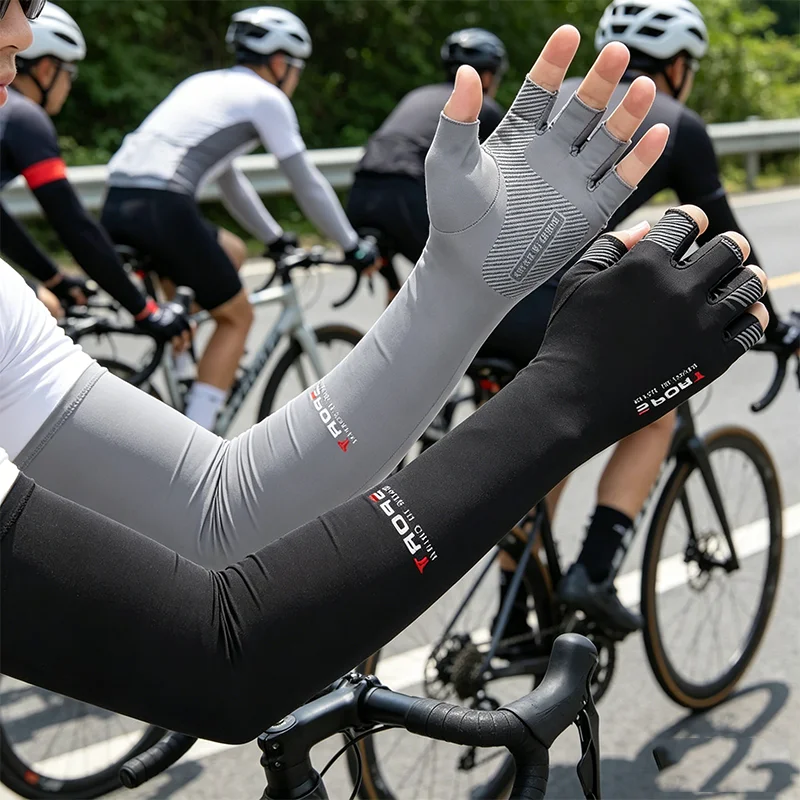 1 par de mangas deportivas para brazos, para ciclismo, correr, pescar, escalar, protección solar UV, mangas refrescantes con puño de 5 dedos para exteriores