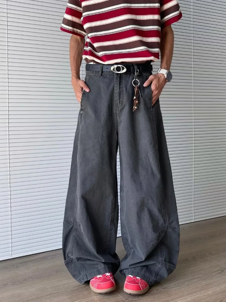 2025 Trashy Y2K 2000S Mode Dunkelgrau Plissee Baggy Jeans Hosen Für Männer 90S Vintage Kleidung Breites Bein Lässige Dame Lange Hosen – Detail 4