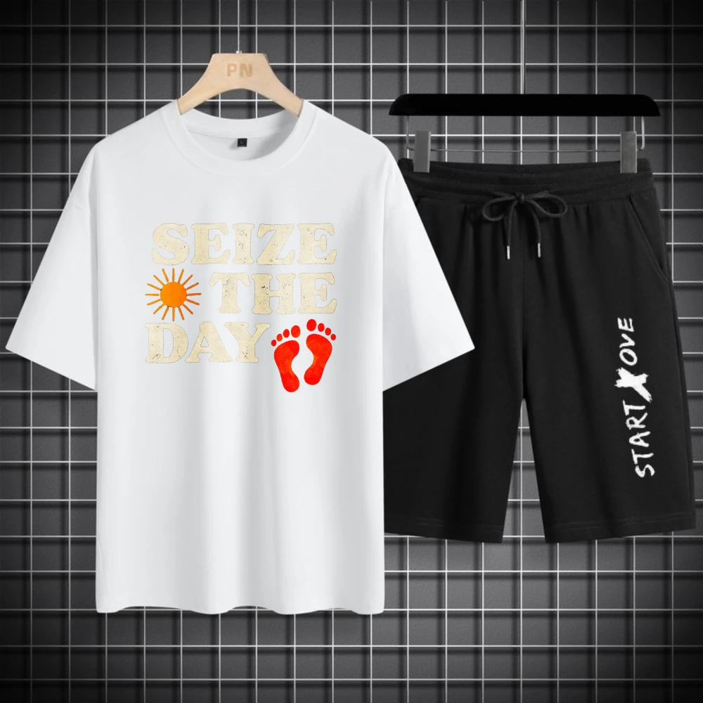 أطقم قمصان رجالية موضة قابلة للتنفس بأكمام قصيرة + شورت مجموعة ملابس بوليستر بالتنقيط ملابس رجالية صيفية