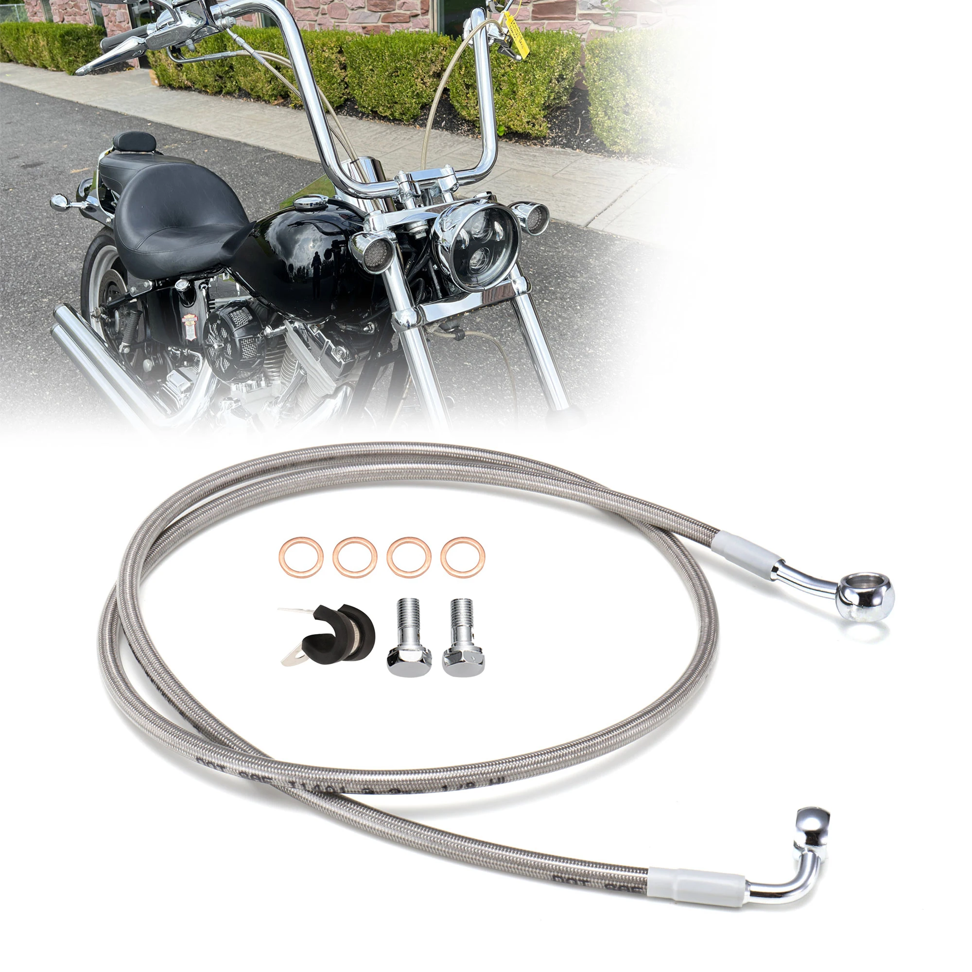 

Масляный шланг передних гидравлических тормозных магистралей 123/128 см для Harley 2007-2017 Dyna Street Bob Super Wide Glide и 2000-2015 Softail без ABS