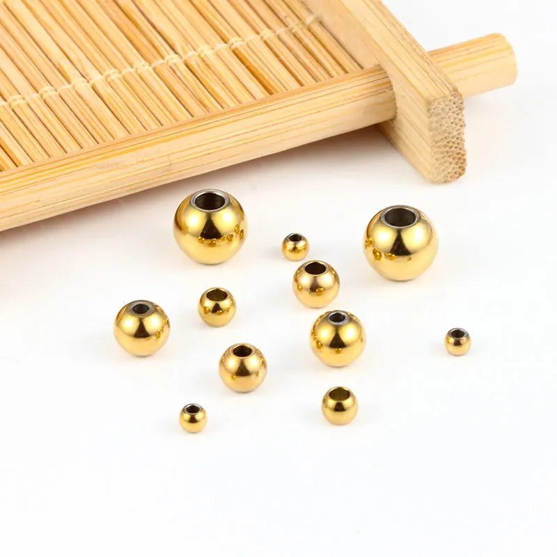 2-10mm Stainless Steel Gold Beads For Jewerly Making Loose Spacer Ball DIY Necklace Bracelet Fashion Cool Polishing Accessories