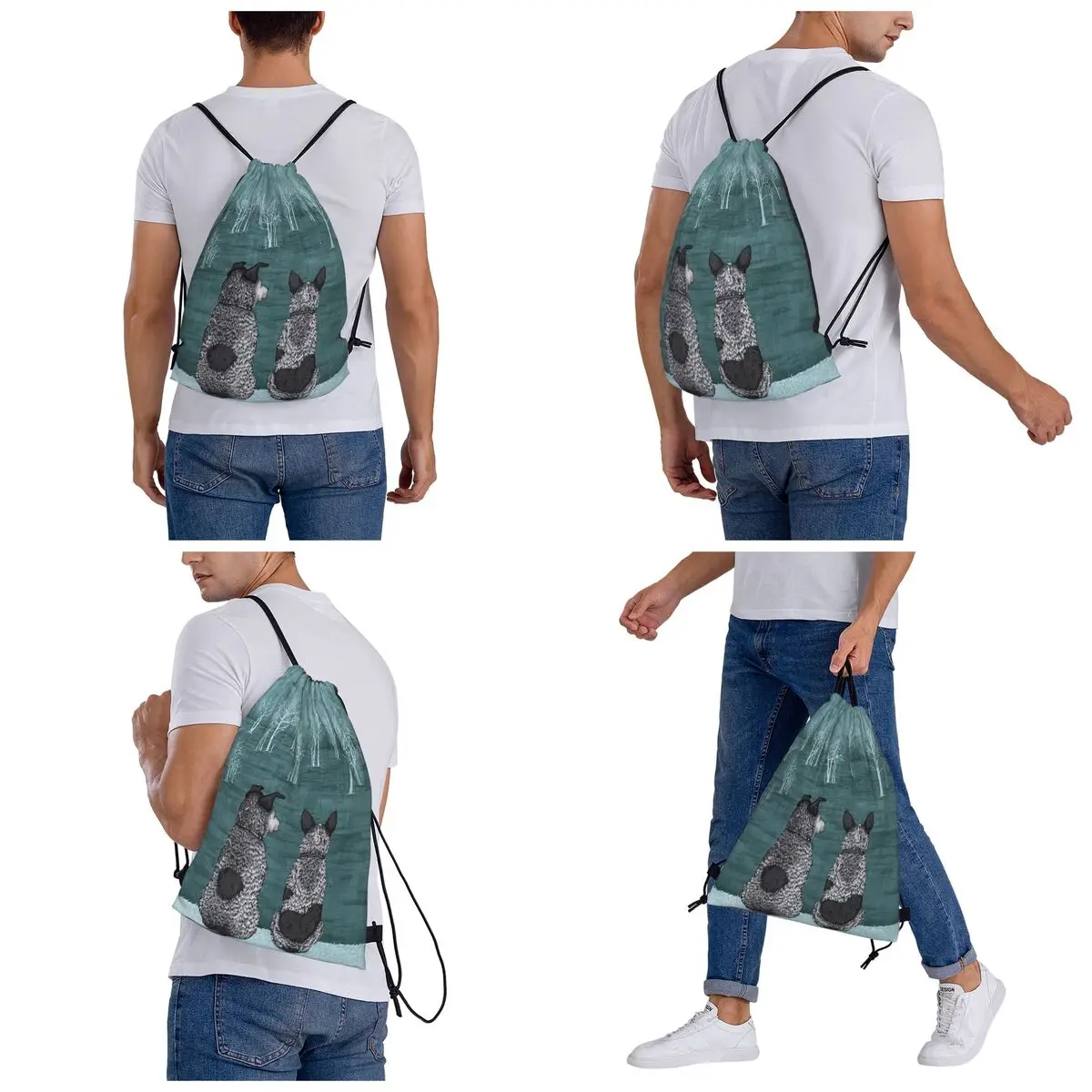 Australian Cattle Dog Blue Heeler Backpacks Casual Drawstring Bags Storage Bag Book Bags for Travel Students