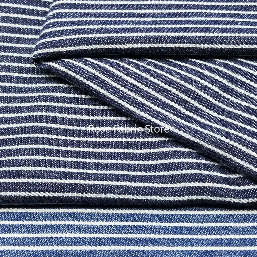 1 meter Striped Cotton Jeans Fabric After Washed Denim Handcrafts Clothing Sewing Materials Pant Dress Doll Toy Telas