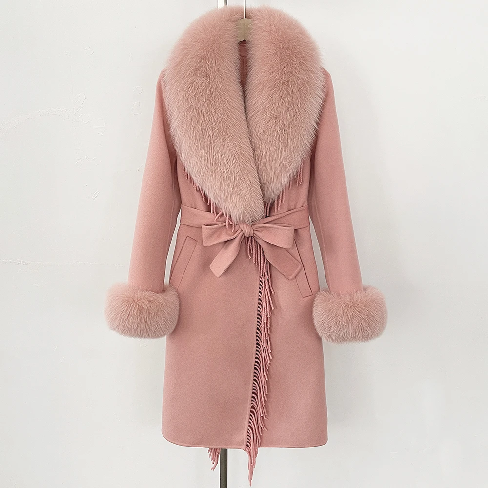 

Шерстяное пальто, новинка 2024, осенне-зимняя куртка из натурального меха, женская короткая модная одежда из лисьего меха, шерстяная куртка из натурального меха, женское пальто