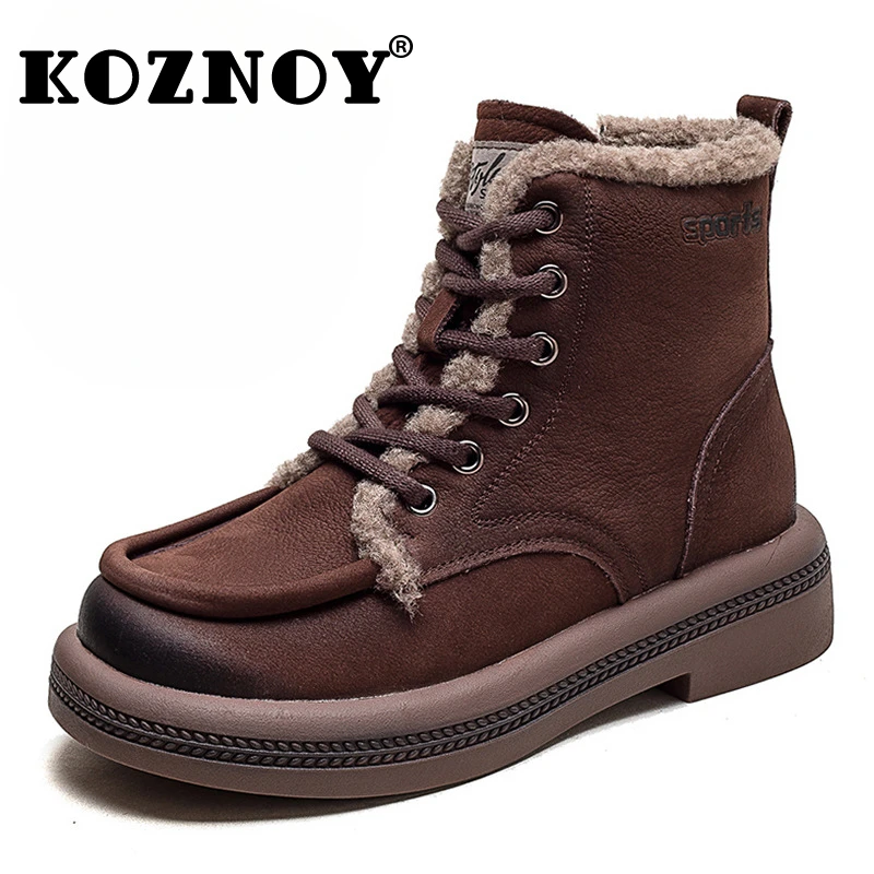

Koznoy 4cm Suede Genuine Leather Concise Platform Wedge Casual Women Autumn Winter Plush Ankle Boots Chelsea Flats Spring Shoes