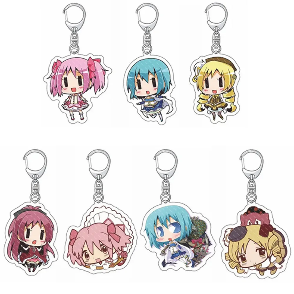 Japanese Anime Magical Girl Keychain Kaname Madoka Akemi Homura Miki Sayaka Tomoe Mami Figures Keyring Bag Car Key Accessories