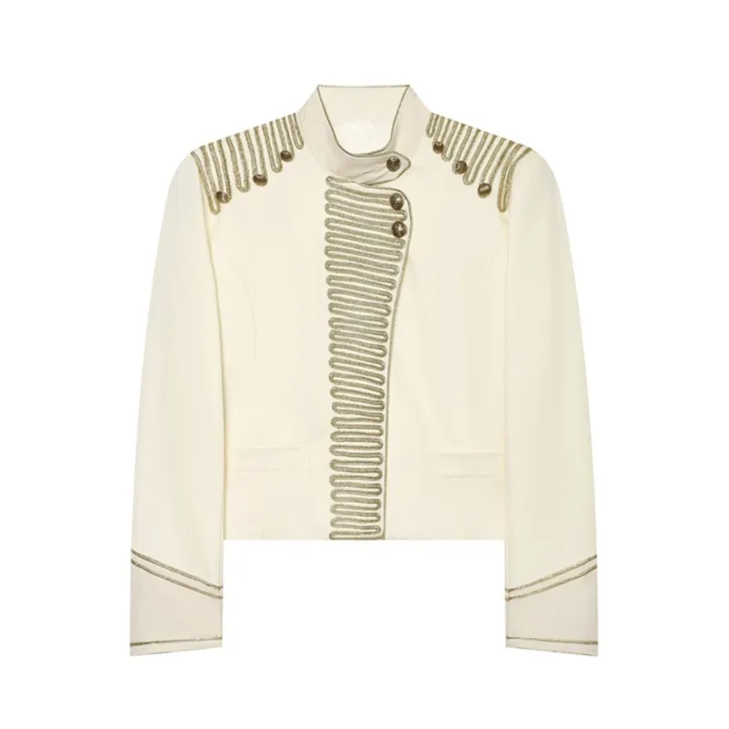 Women's Jackets Autumn High Neck Long Sleeve Rope Knot Decoration Coats Fashion Casual Female Vintage Chic Outerwear