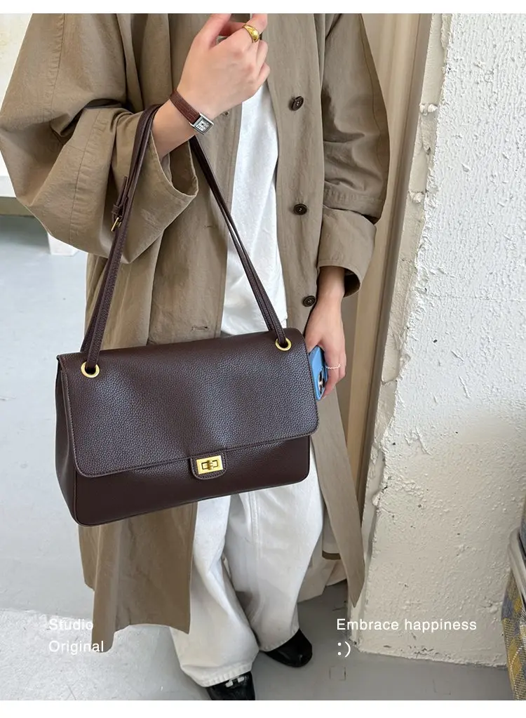 Bolso tipo cubo para mujer, diseño vertical de un solo asa, tapa abatible ancha, diseño sencillo y elegante, adecuado para adultos de 20 a 60 años.