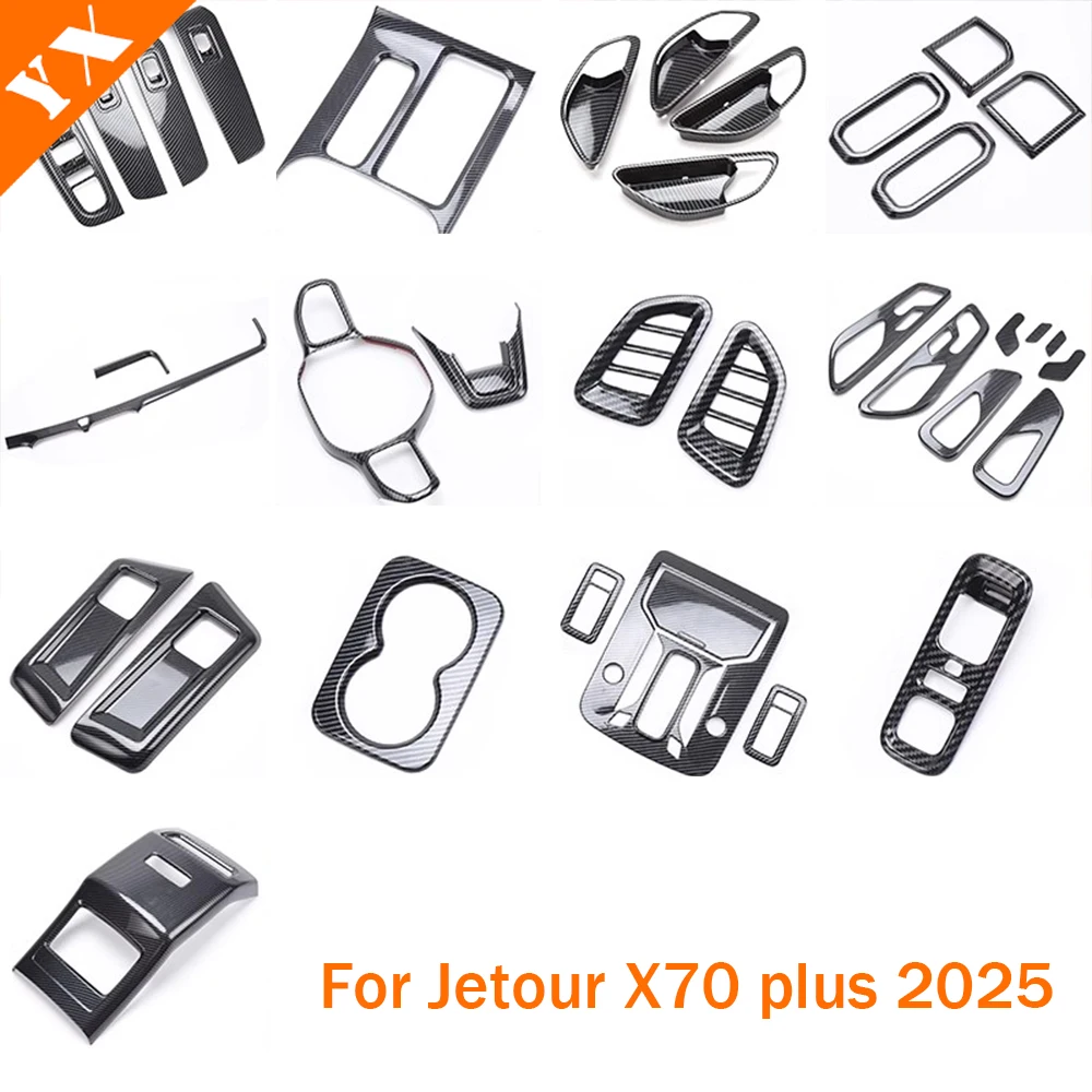 

For Jetour x70 plus 2025 2026 accessories Car Carbon Full Interior,Glass Switch,Air Conditioning Vent,Gear Shift,Inner Handle