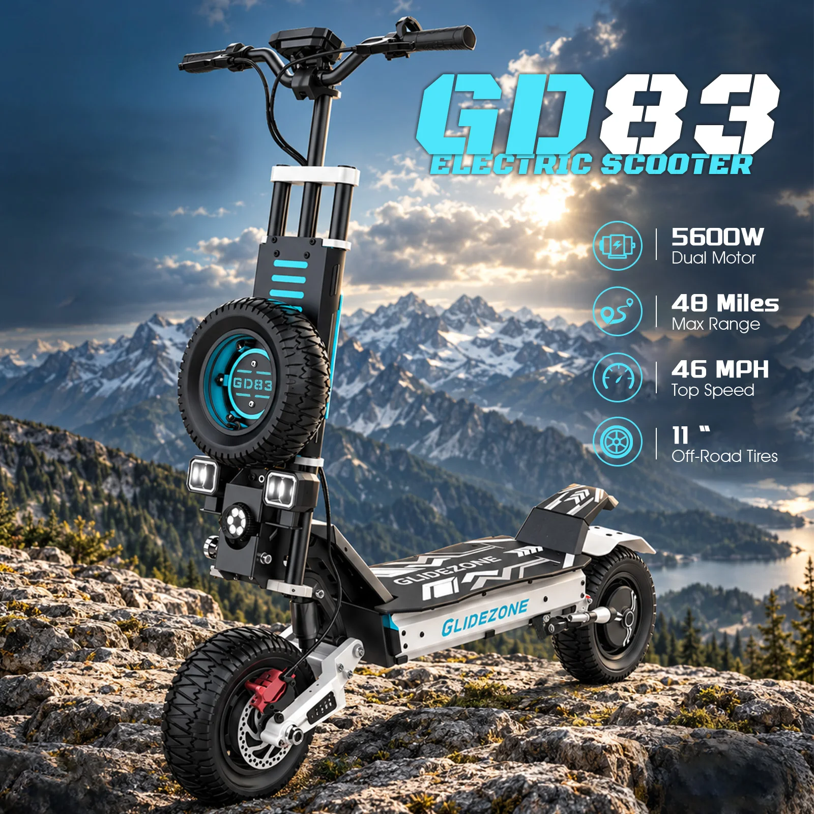 60V 5600W Dual Motor Electric Scooter - OBARTER GD83 Off-Road Electric Scooter 5600W