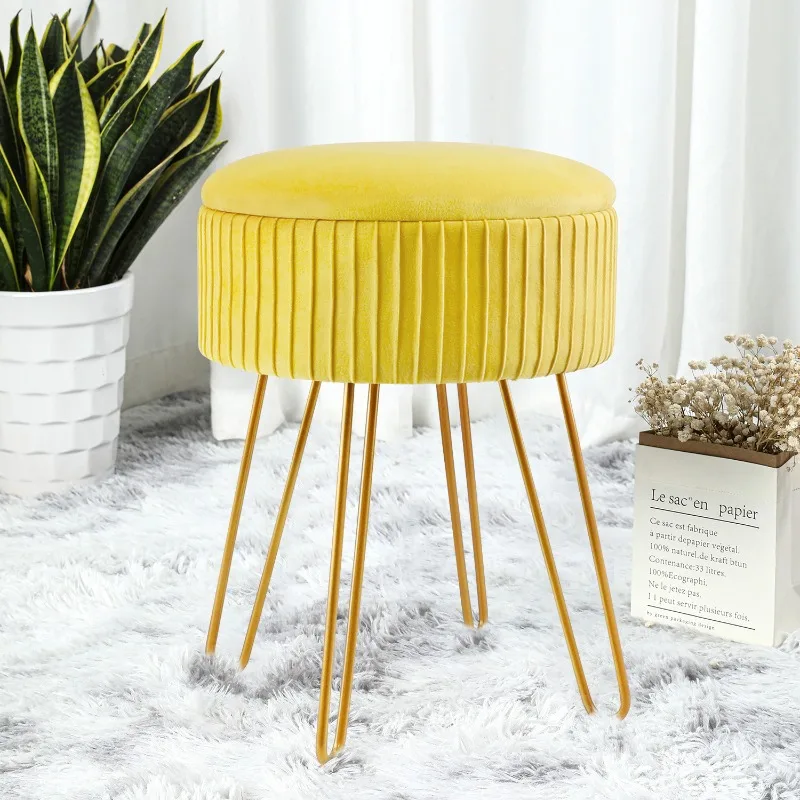 

light luxury striped household dressing table, living room, indoor metal footstool, storage, low stool, shoe stoo