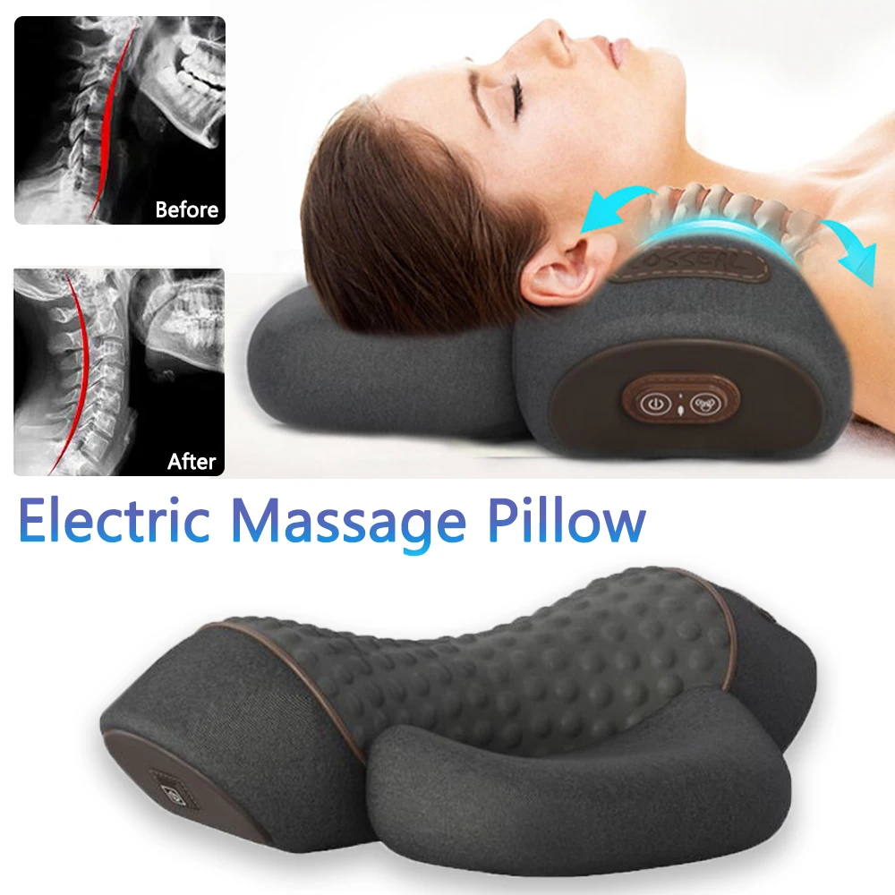 Electric Massage Pillow Vibration Hot Compress Cervical Massager Spinal Traction Device Shoulder Neck Massage Pillow Health Care