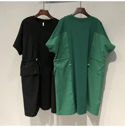 Dresses Fat Extra Large Size 300 g Double Drawstring Waist Stitching Short Sleeve Dress Female Summer Loose Fake Two Skirts 2