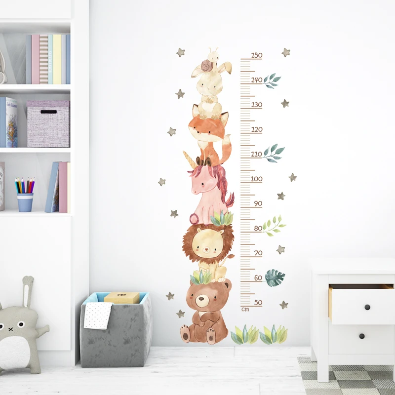 Watercolor Animal Bear Lion Bunny Height Ruller Wall Stickers Kids Grow uo Chart Wall Decals for Kids Room Baby Nursery Room PVC