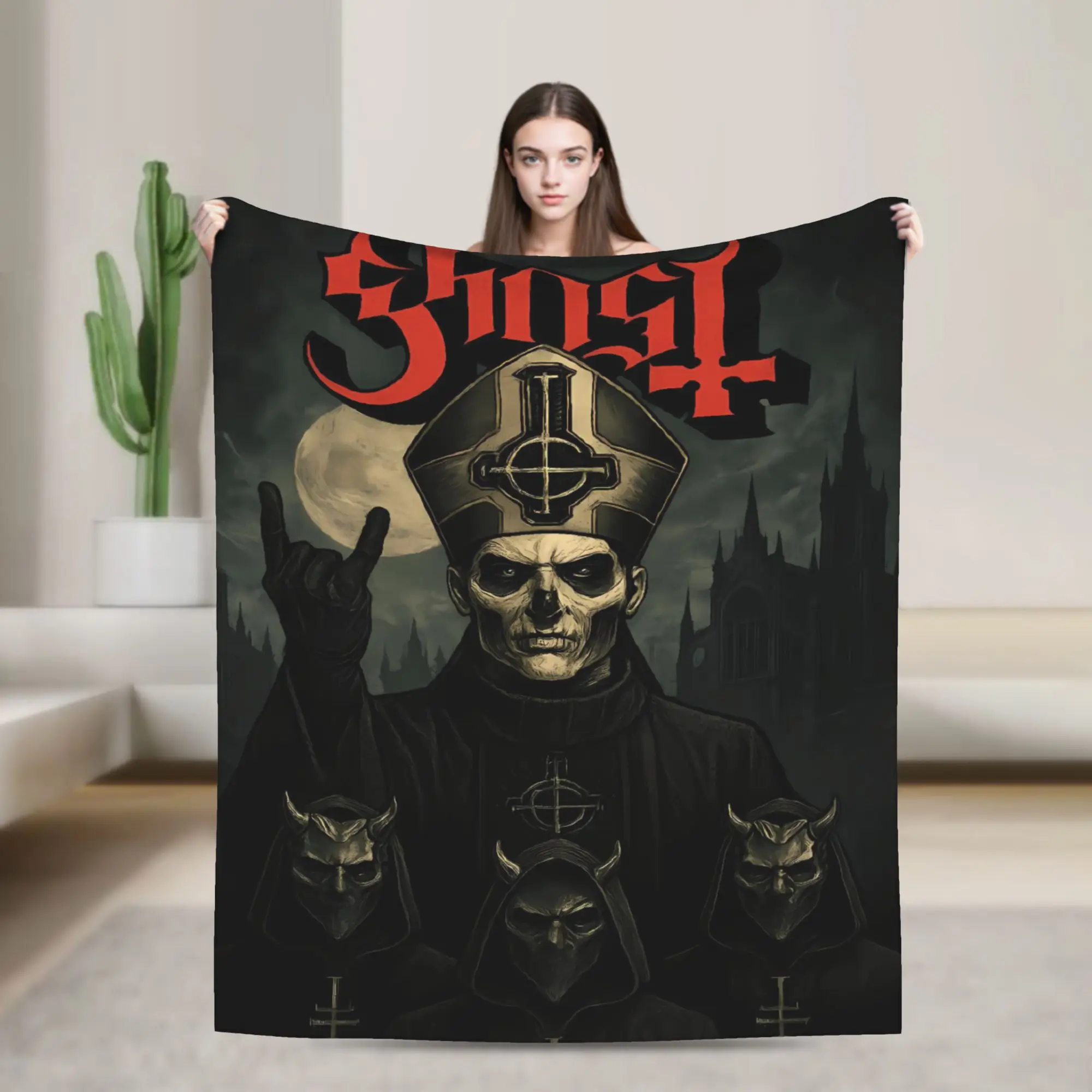 Vintage ghost  Band MUSIC Flannel Blankets  Soft Durable Throw Blanket for Living Room Travel Aesthetic Bedspread Sofa Bed Cover