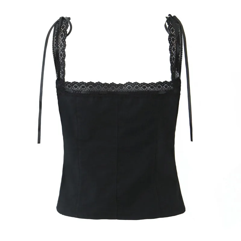Lace Patchwork Vest Top 3d Bow Decoration Fancy Sleeveless Short Blouse Coat Slim Sweet Elegant Women‘s New Clothing 2026 Summer