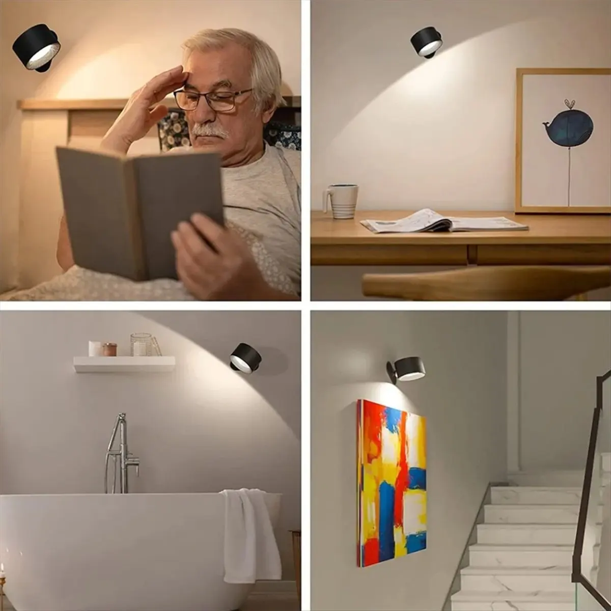 AA19 360 Degree Rotating Wall Lamp LED Bedside Reading Book Lamp Rechargeable Portable Touch Adjustable Night Light B
