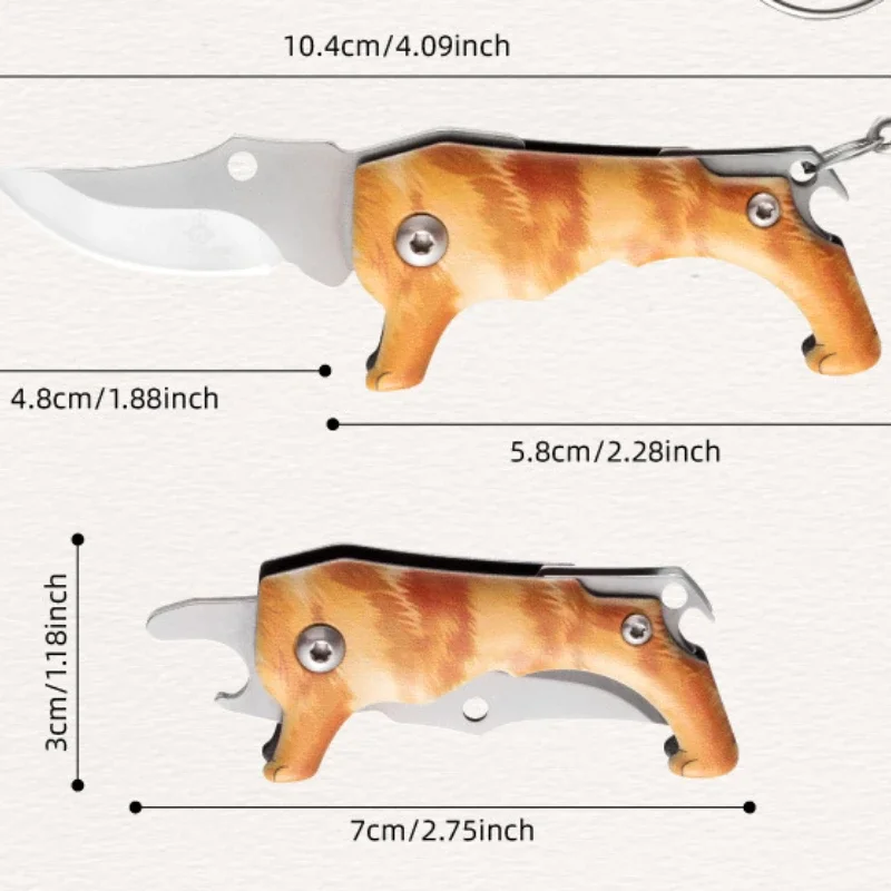 Mini cuchillo de autodefensa de bolsillo al aire libre, cuchillo plegable multifuncional portátil, llavero colgante creativo en forma de perro