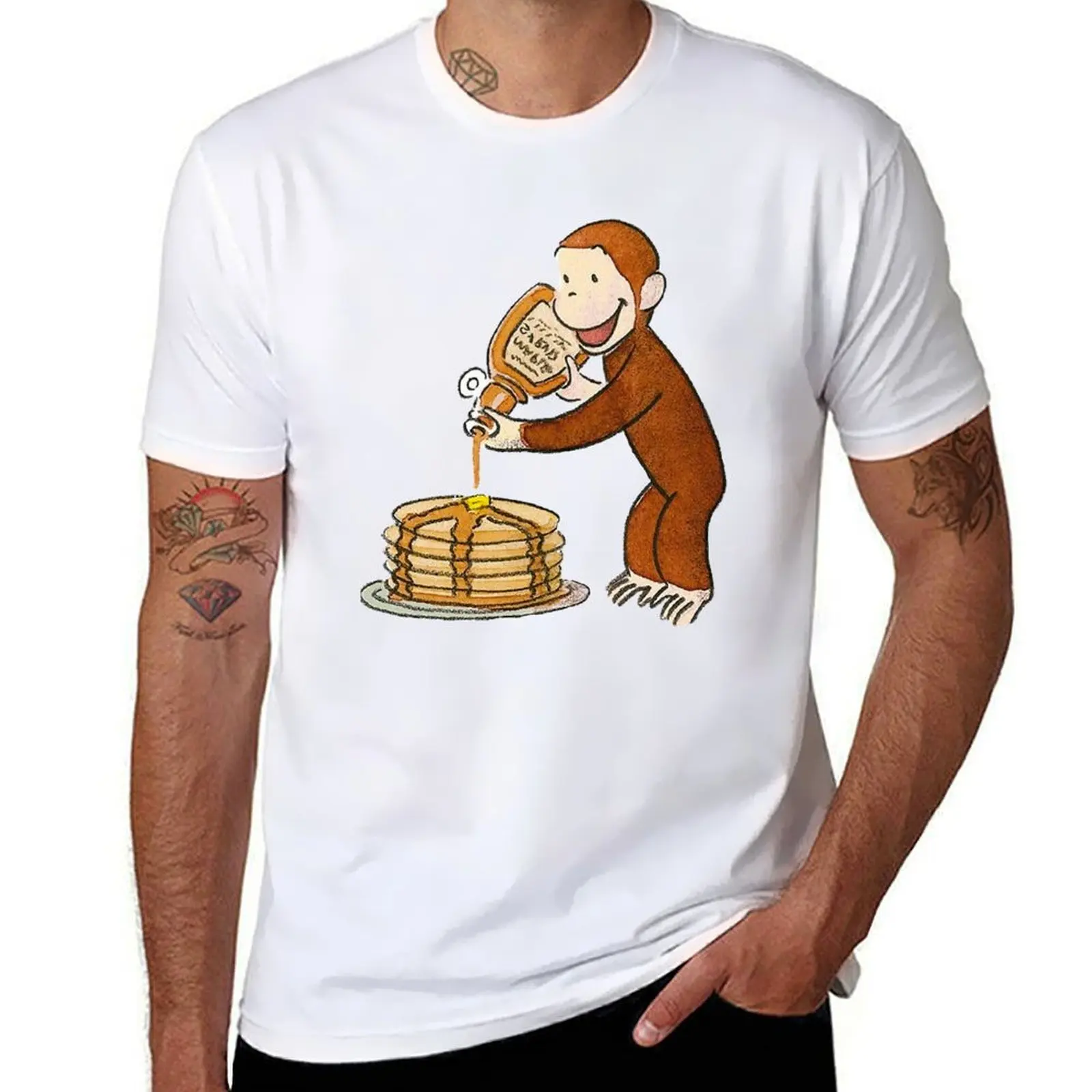 

Curious George making pancakes T-Shirt man t shirts for men casual funny t shirts dark humor T-Shirt