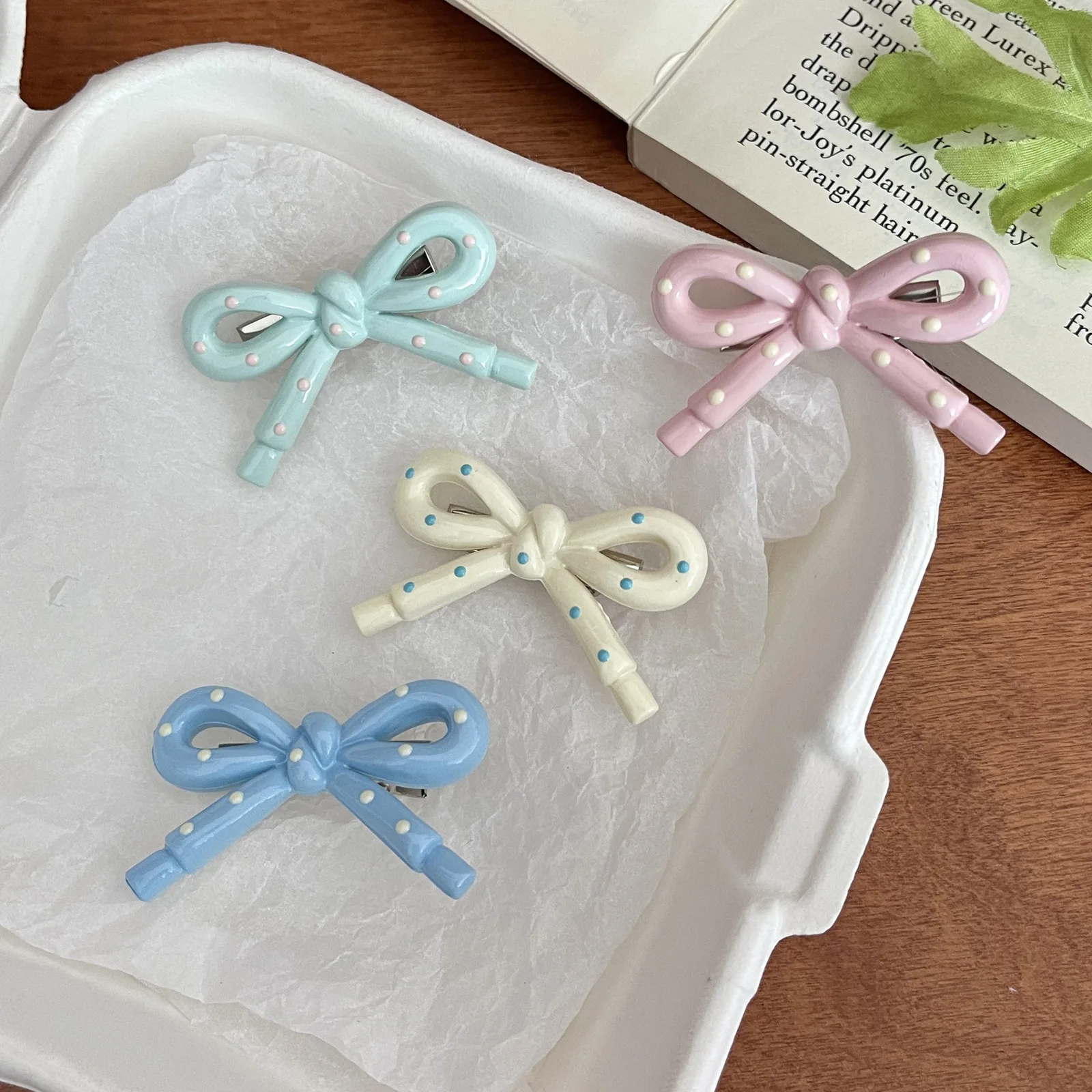 

Dopamine polka dot bow hairpin female broken hair duckbill clip hairpin children side bangs clip sweet headdress