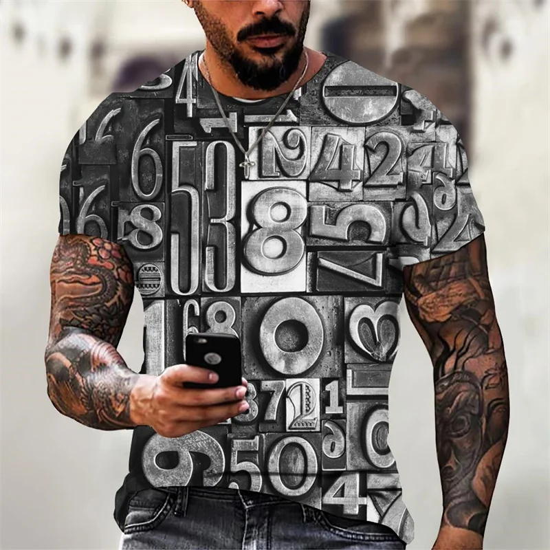 Numerical Letter Pattern T-Shirt For Men Funny 3D Printed T Shirts Summer Casual O-Neck Tops Unisex Short Sleeve Tees Streetwear