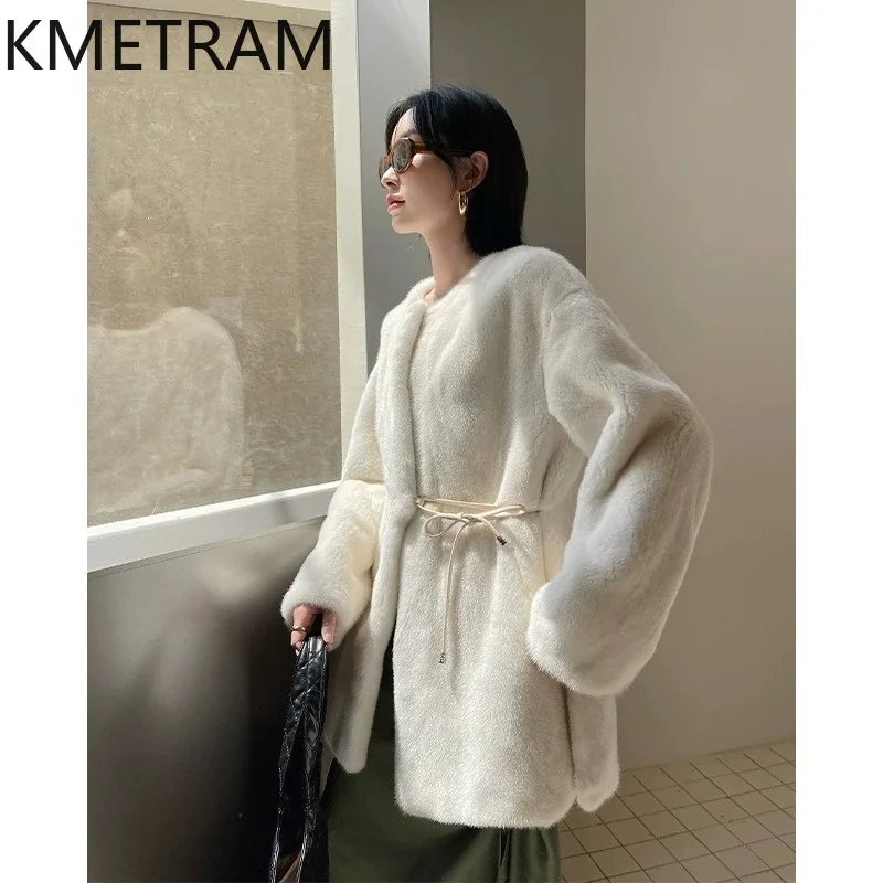 KMETRAM Natural Purple Label Velvet Mink Fur Jacket Women Fashion O-Neck Coats Winter Real Fur Coat Woman Clothing 78cm 2026шуба