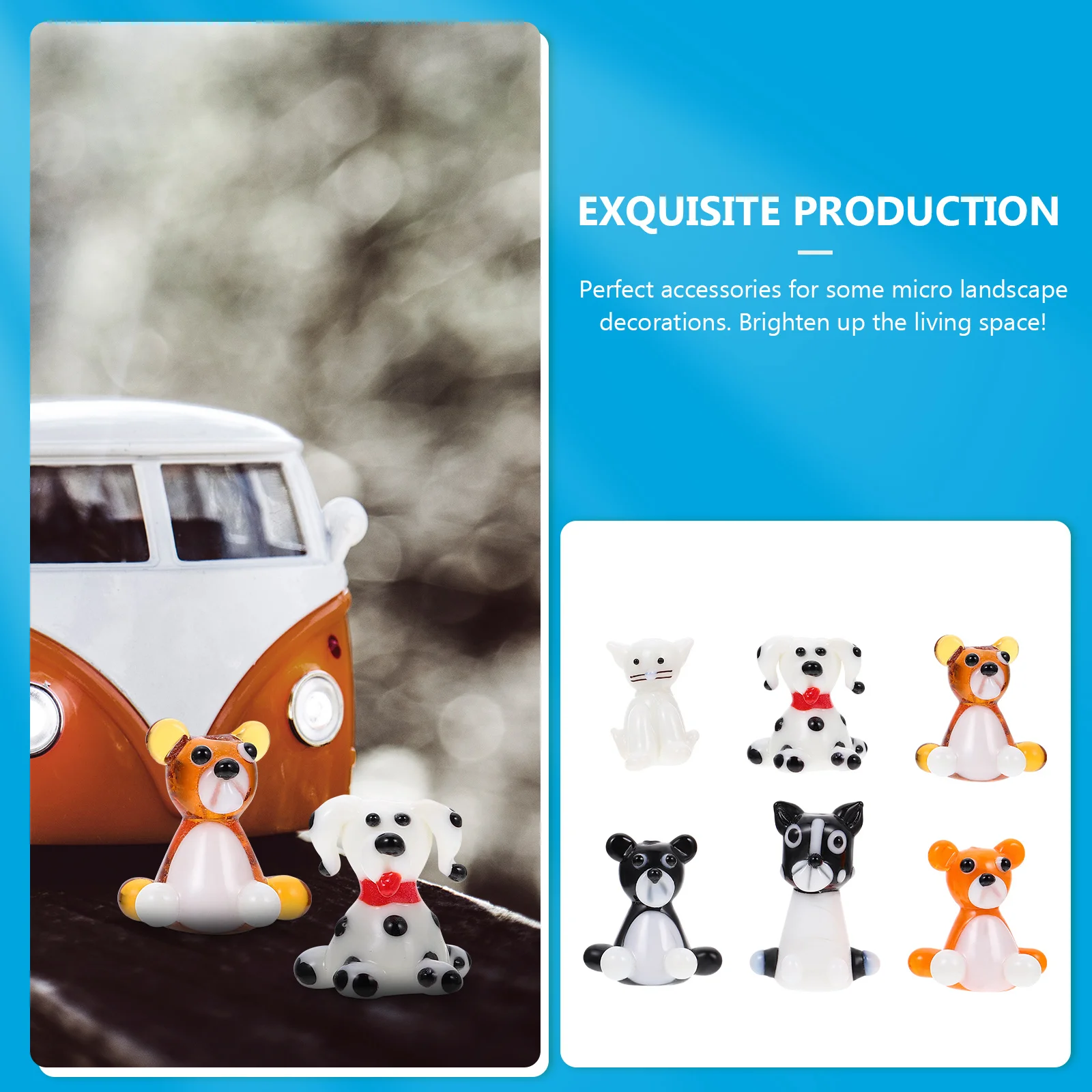 

6Pcs Creative Dog Adornment Exquisite Glass Craft Small Dog Decor Unique Desktop Ornaments Home Tabletop Gift Home Adornment