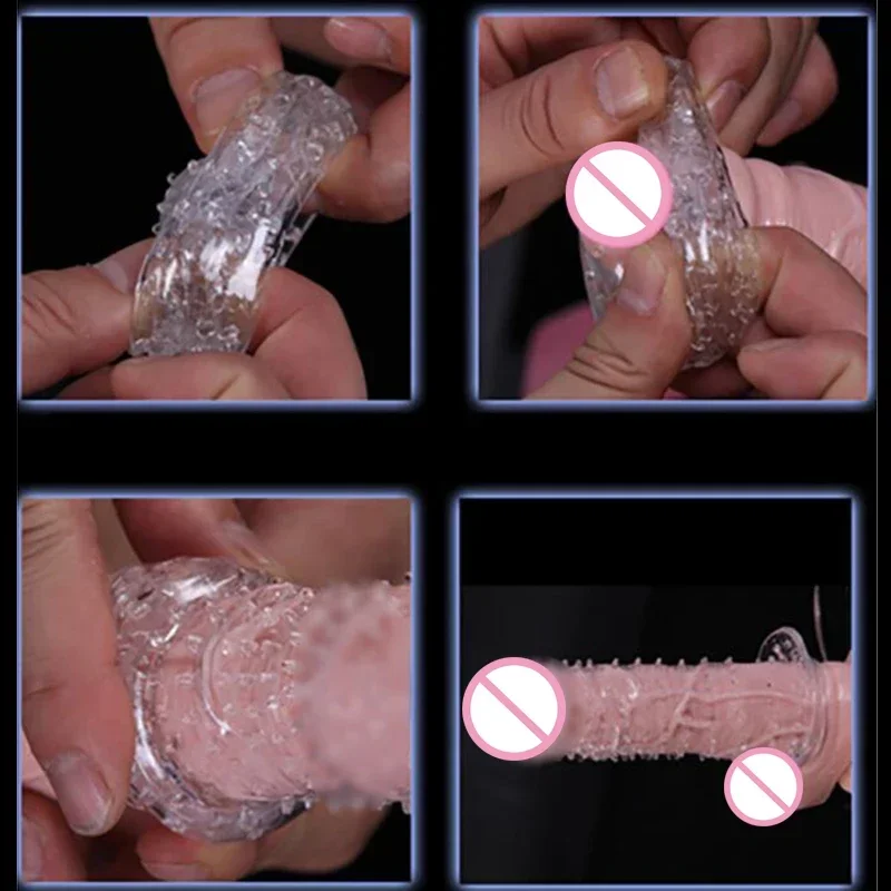 Reusable Condom Penis Extender Sleeve Screw Thread Cock Ring Dildo Sheath Condoms Delay Ejaculation Sex Toys for Men
